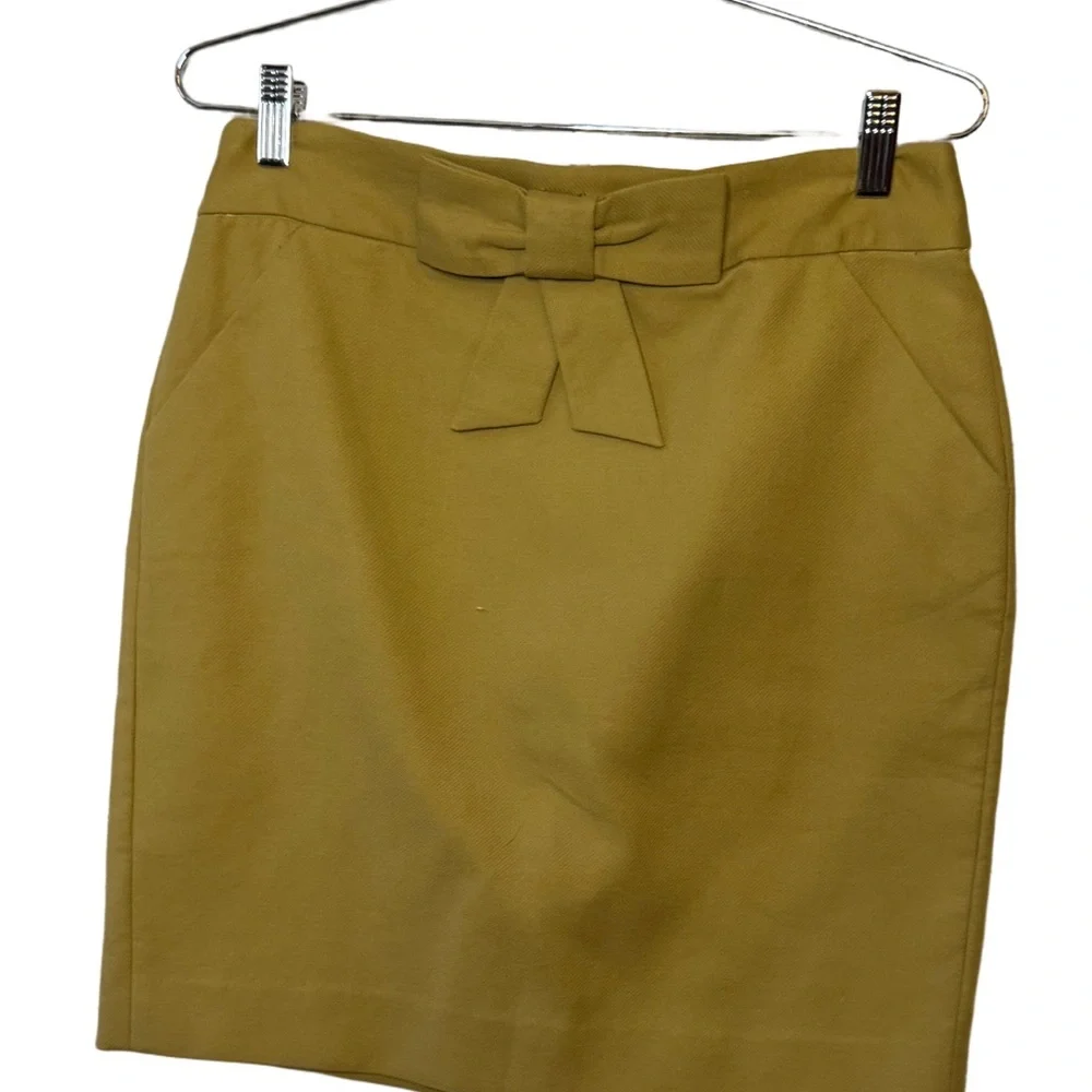 J Crew Olive Green Midi Skirt Size 6 NWT Bow Detail Preppy Preppy Business Chic